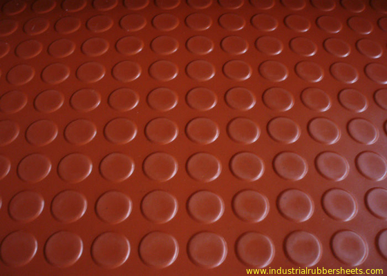 Red Industrial Rubber Sheet with Round Button Top and Impression Fabric Bottom for Anti-Slip Design